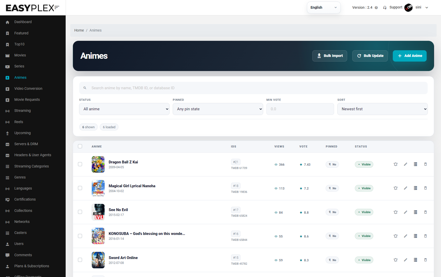 Current EasyPlex 2.4 anime-management workspace
