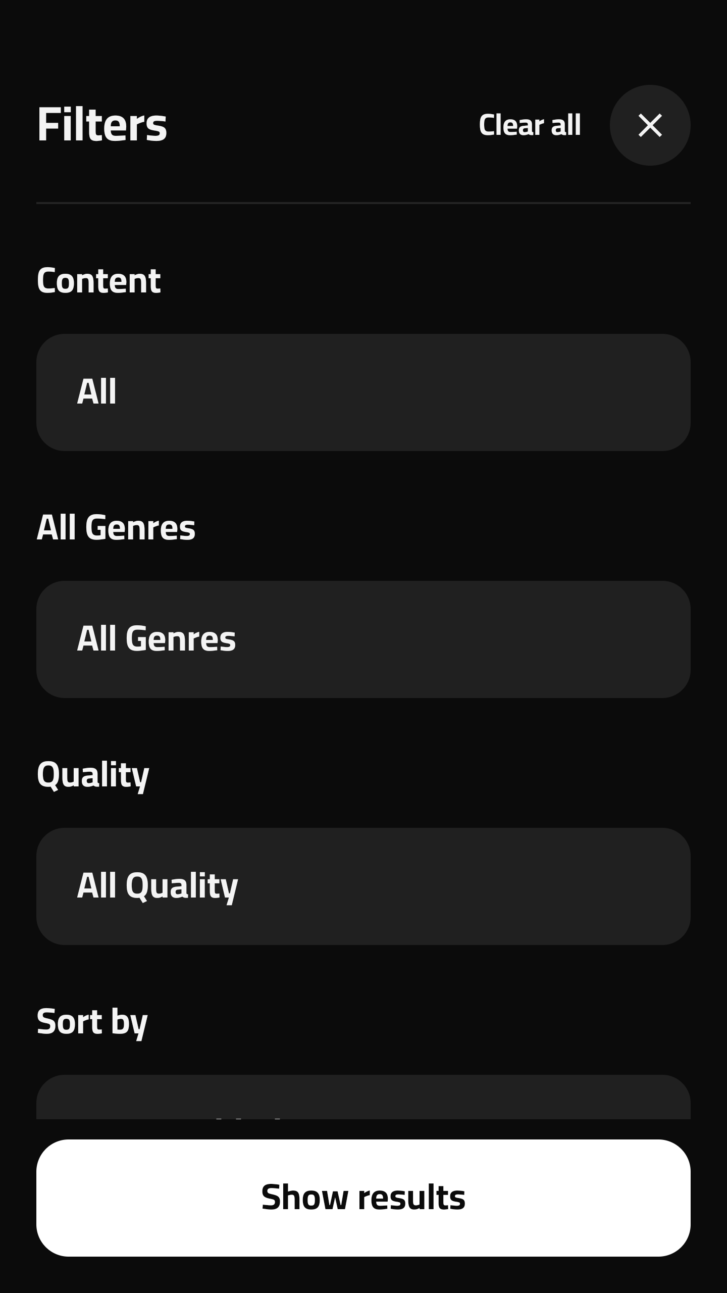 Current EasyPlex 2.4 Android library filter sheet