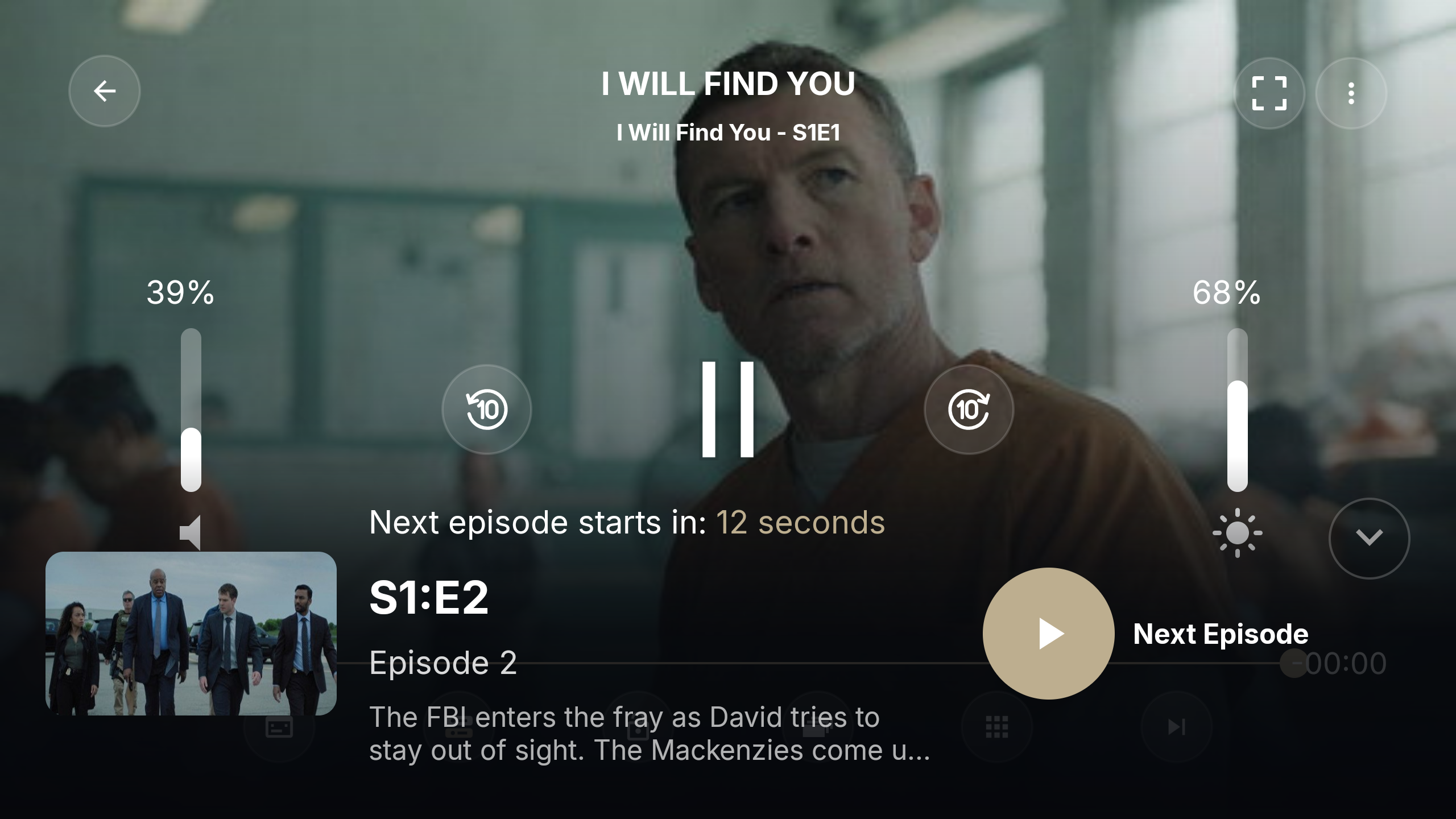 Current EasyPlex 2.4 next-episode overlay with countdown and complete close control